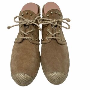 Stuart Weitzman - Beige Suede Lace-Up High Top Espadrilles W/ Gold Studs Sz 7M